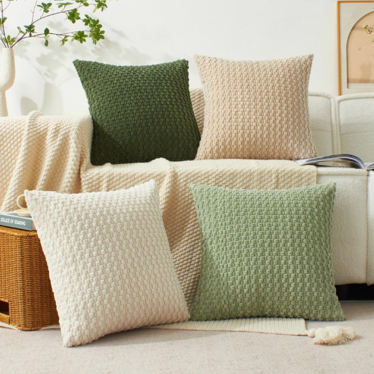 Boho-Kissenbezüge in Grün und Creme