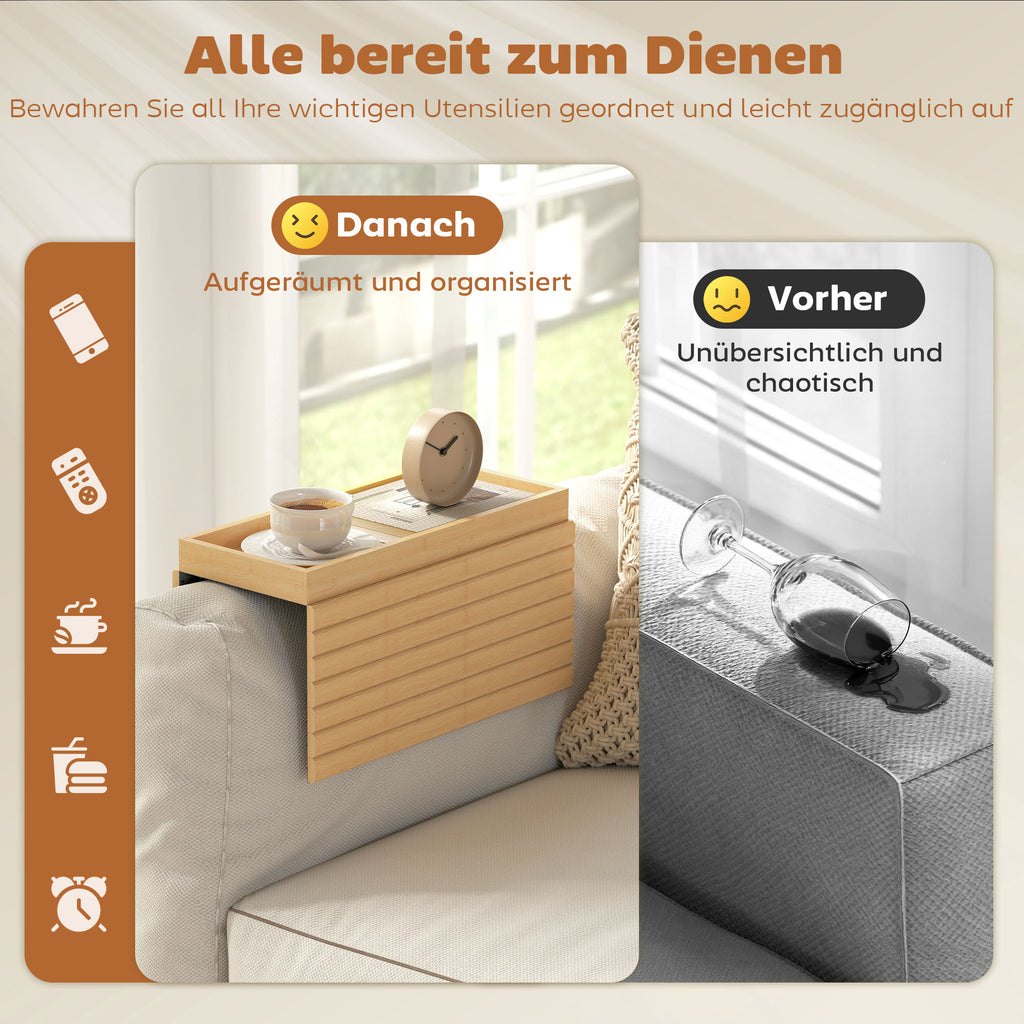 Armlehnen-Tablett aus Bambus auf dem Sofa – Ansicht 8