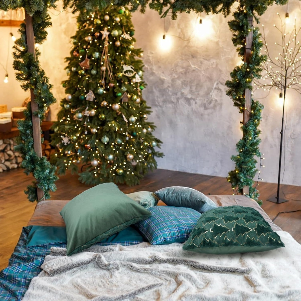Weihnachts-Kissenbezug Tannenwald in Tannengrün – Ansicht 5